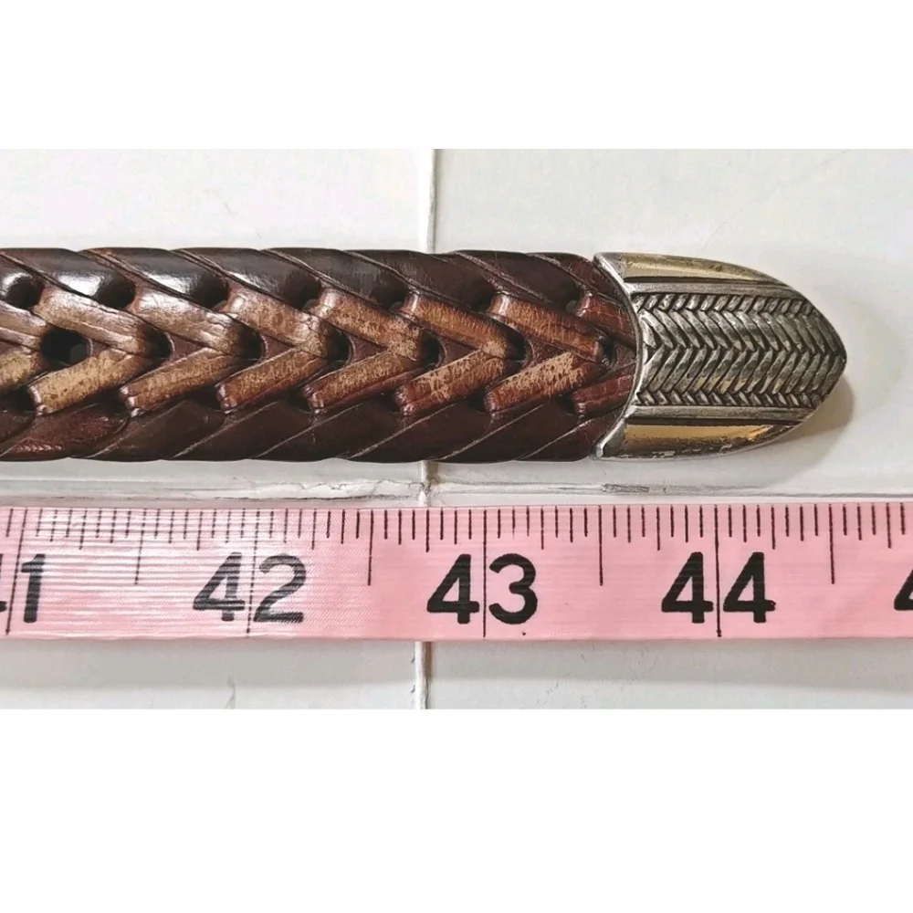 Onyx Brighton Vintage Belt Adult Size 38 Brown Braided Silver Buckle Width 1.5